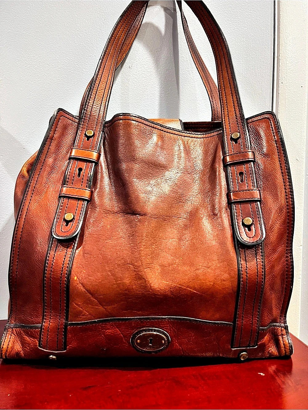 FOSSIL Issue No. 1954 Leather Tote Bag Brown